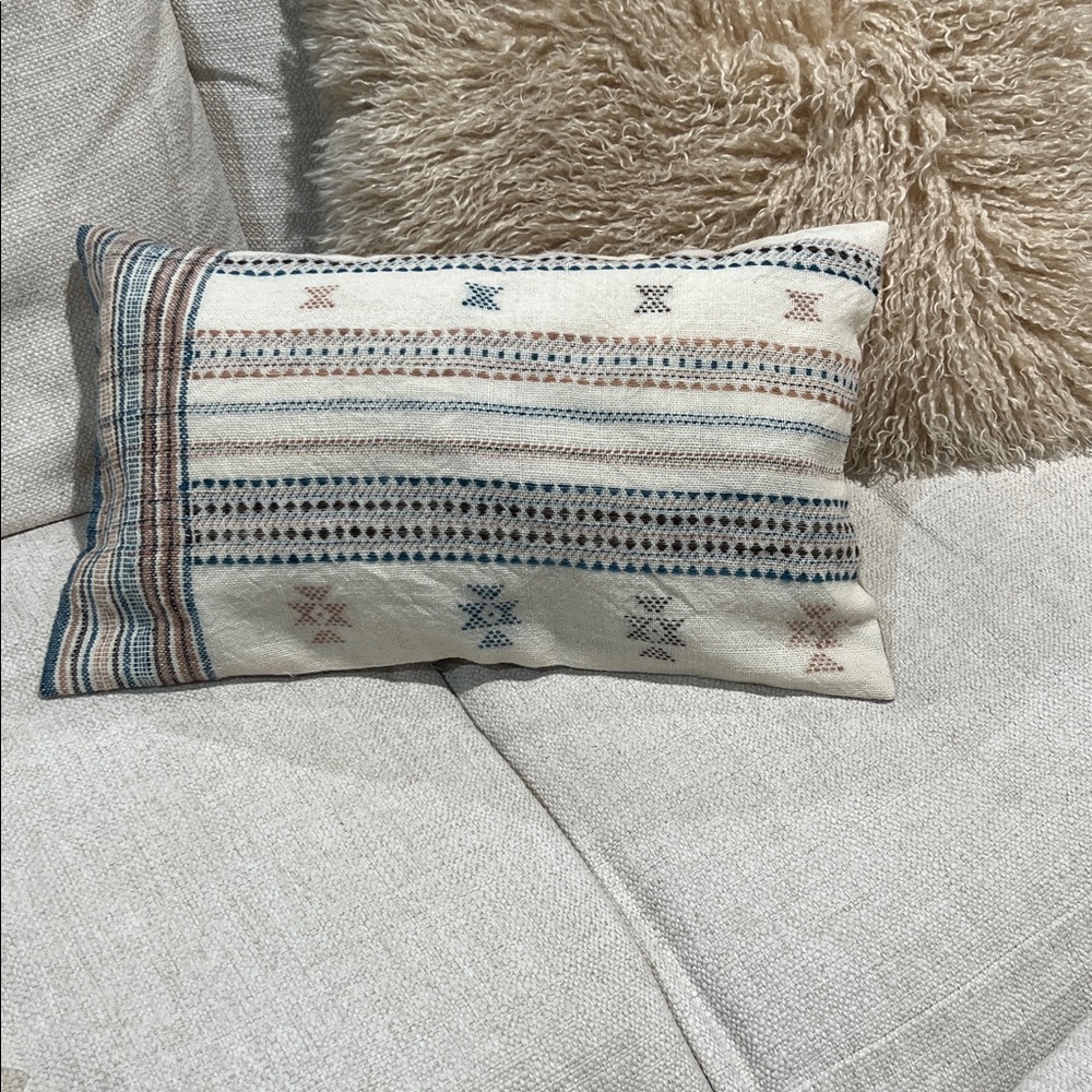 Ballard Designs Wool  Cream and Blue Pillow